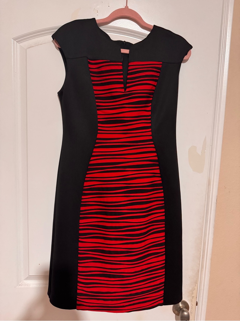 Dress Barn Black Midi Dress with Red Striped Center Panel